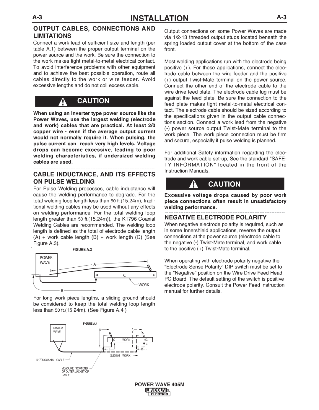 Lincoln Electric IM846-A OUTPUT CAbLES, CONNECTIONS AND LIMITATIONS, CAbLE INDUCTANCE, AND ITS EFFECTS ON PULSE WELDING 