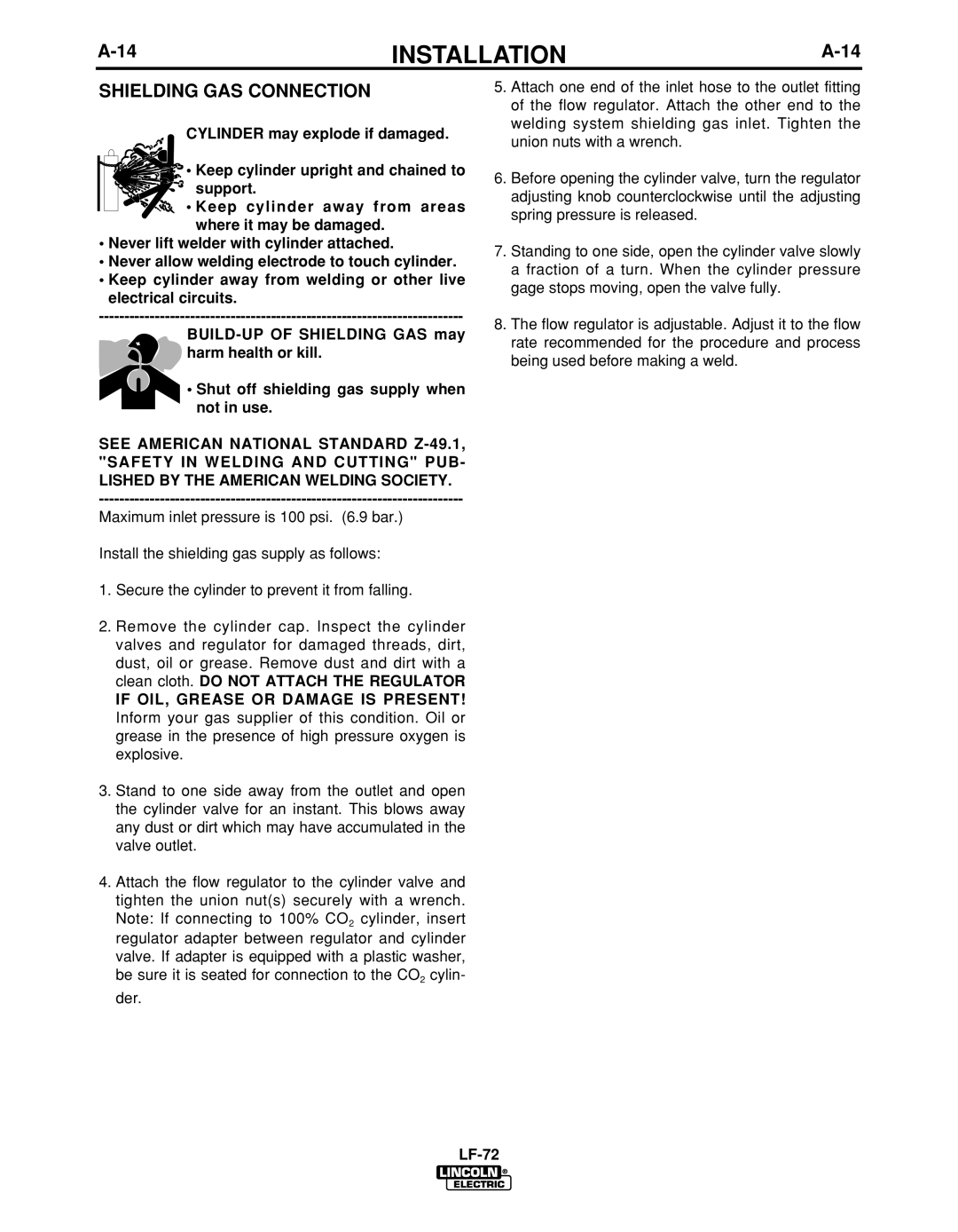 Lincoln Electric IM847-D manual Shielding GAS Connection 