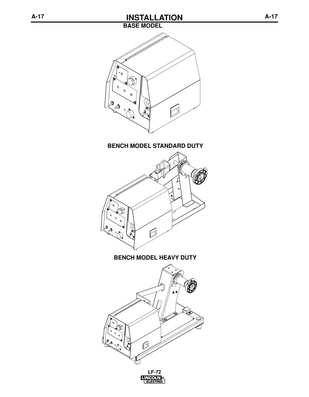 Lincoln Electric IM847-D manual Base Model Bench Model Standard Duty Bench Model Heavy Duty 