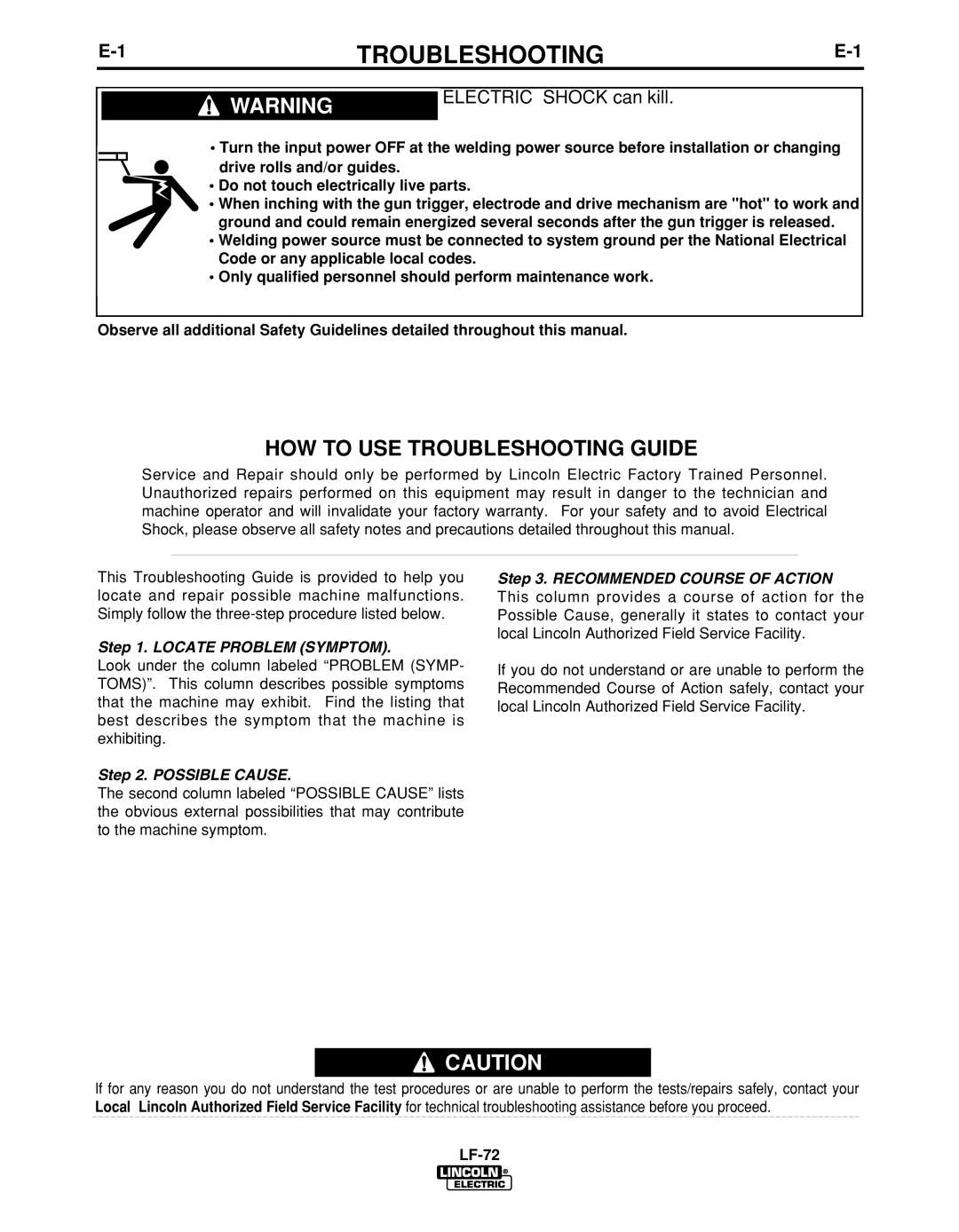 Lincoln Electric IM847-D manual HOW to USE Troubleshooting Guide 