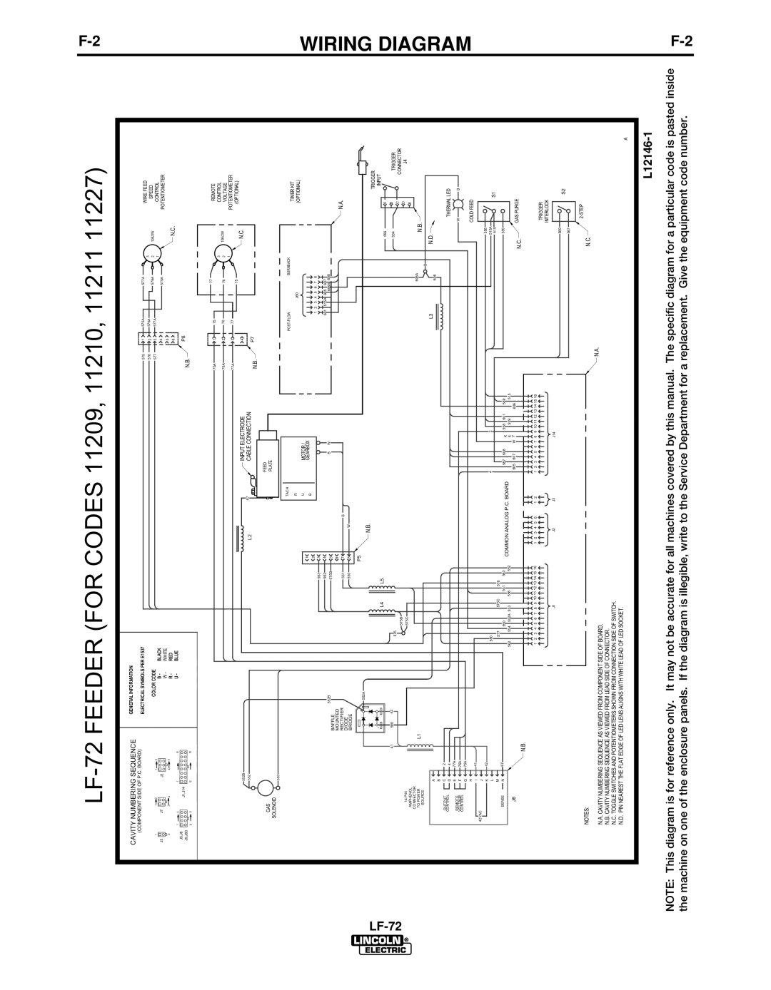 Lincoln Electric IM847-D manual LF-72 Feeder for Codes 11209, 11210, 11211, L12146-1 