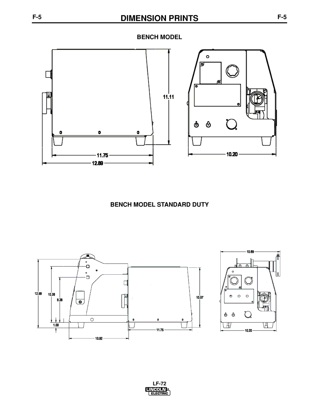 Lincoln Electric IM847-D manual Dimension Prints, Bench Model Bench Model Standard Duty 