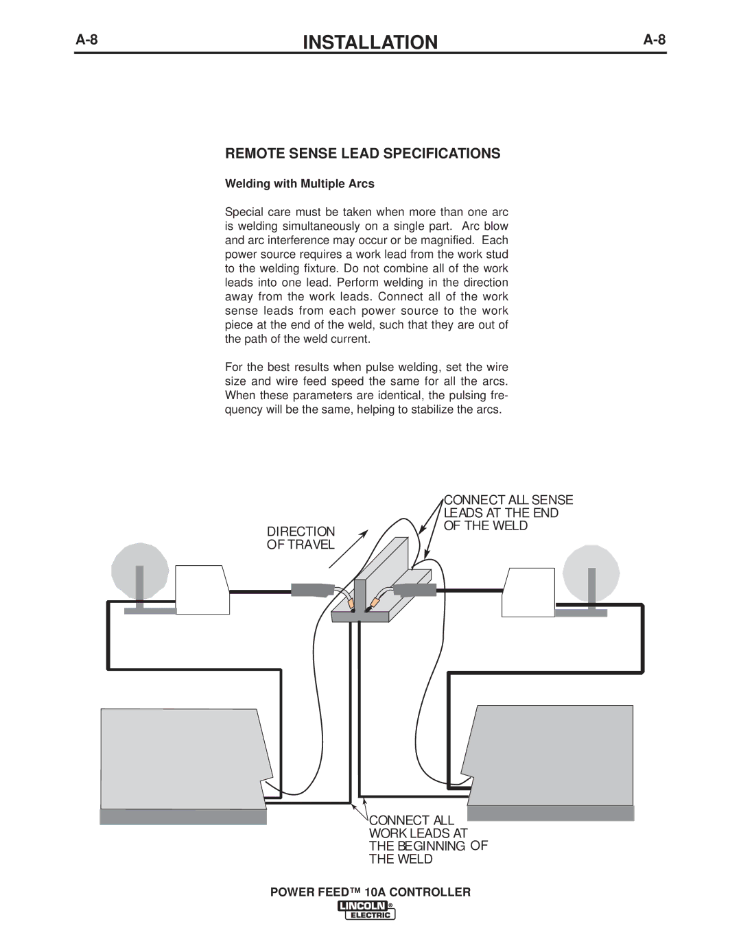 Lincoln Electric IM849 manual Remote Sense Lead Specifications, Welding with Multiple Arcs 