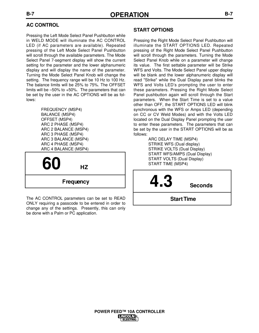 Lincoln Electric IM849 manual AC Control, Start Options 