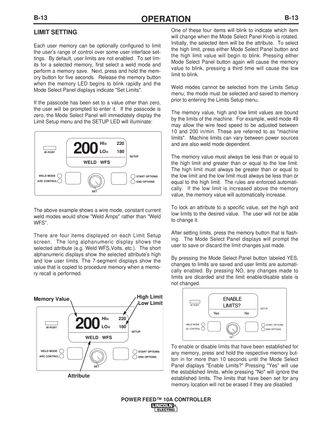 Lincoln Electric IM849 manual Limit Setting, High Limit, Attribute 