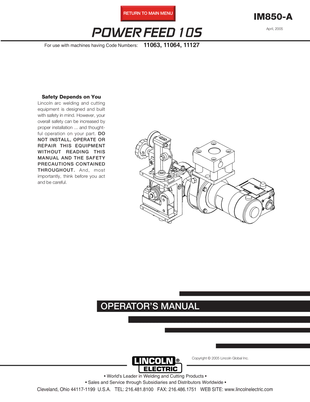 Lincoln Electric IM850-A manual Power Feed 10S 