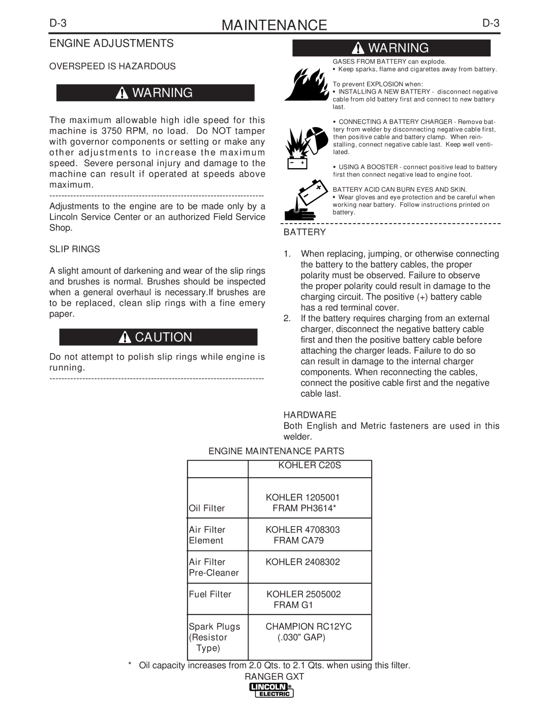 Lincoln Electric IM856 manual Engine Adjustments 