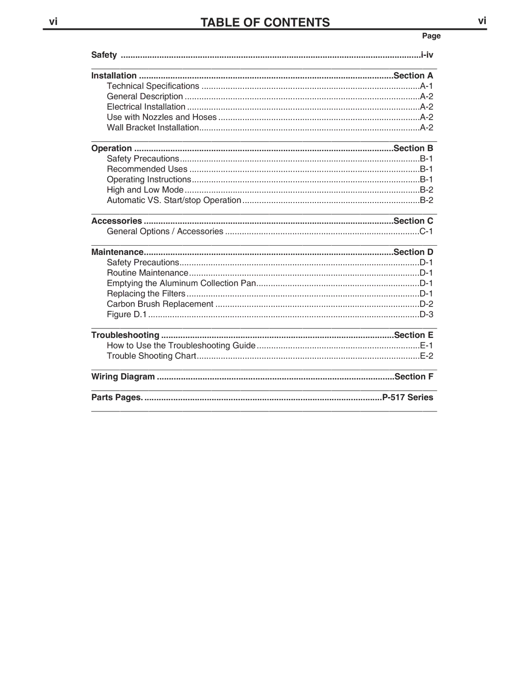 Lincoln Electric IM857 manual Table of Contents 