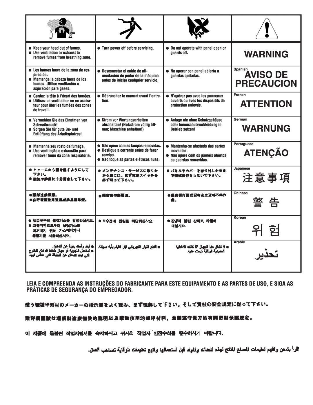 Lincoln Electric IM857 manual Warnung, Atenção, Precaucion, Aviso De 