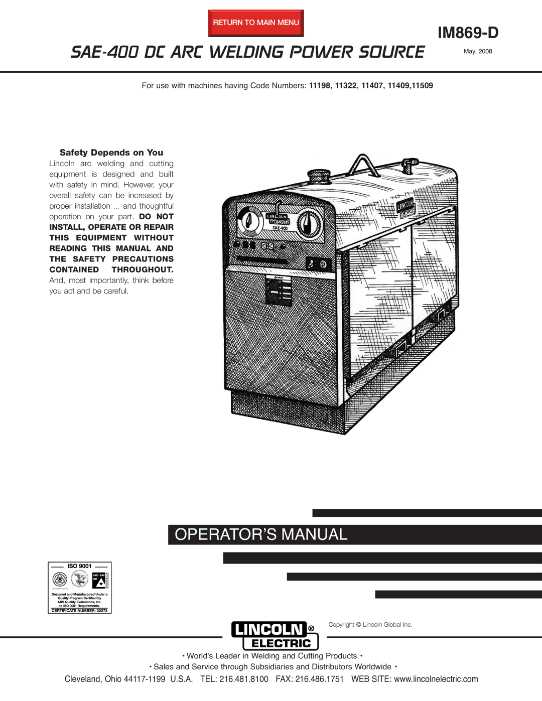 Lincoln Electric IM869-D manual 