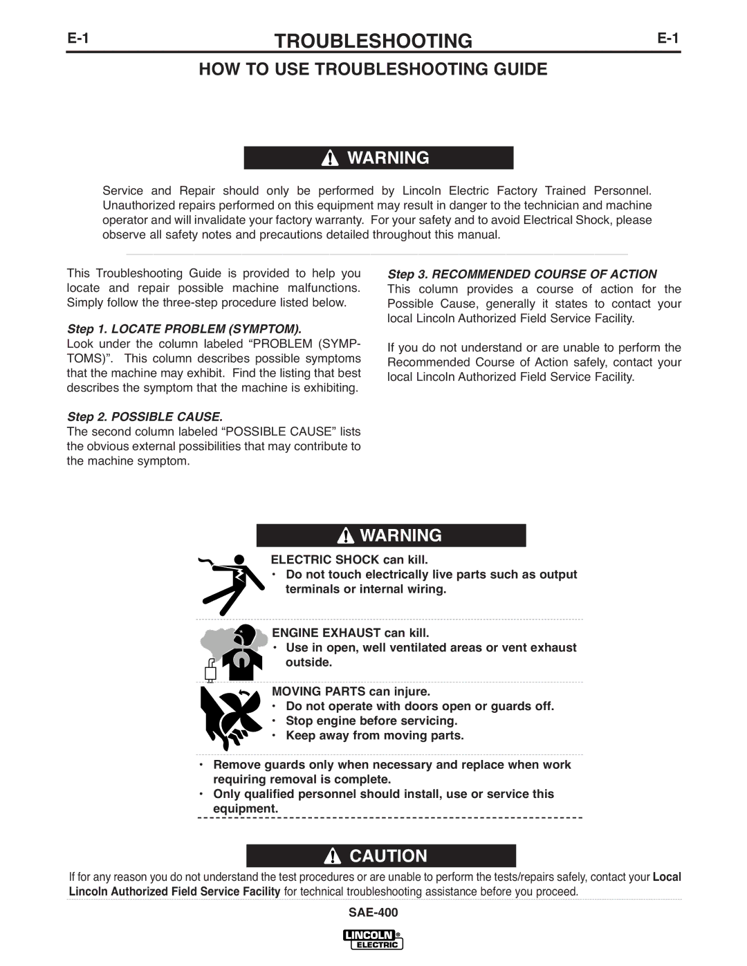 Lincoln Electric IM869-D manual HOW to USE Troubleshooting Guide 