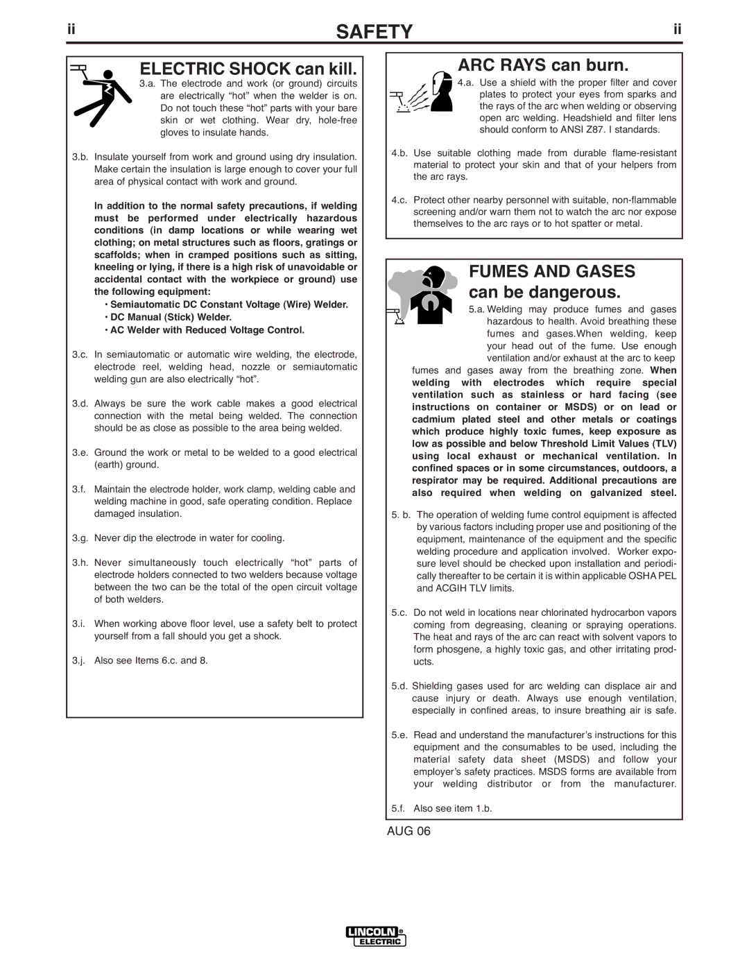 Lincoln Electric IM869-D manual Electric Shock can kill 