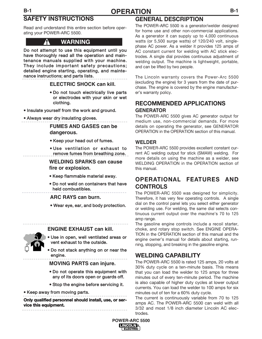 Lincoln Electric IM871-A manual Operation 