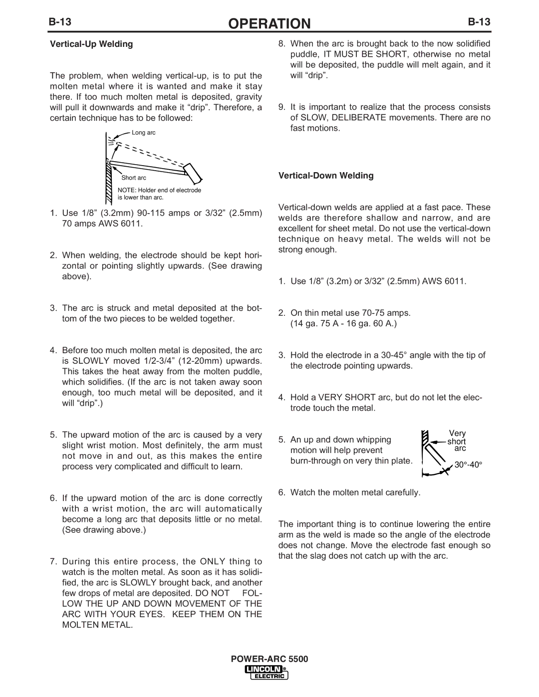 Lincoln Electric IM871-A manual Vertical-Up Welding, Vertical-Down Welding 