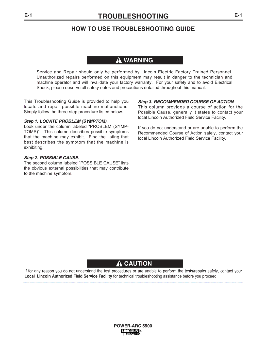 Lincoln Electric IM871-A manual HOW to USE Troubleshooting Guide 