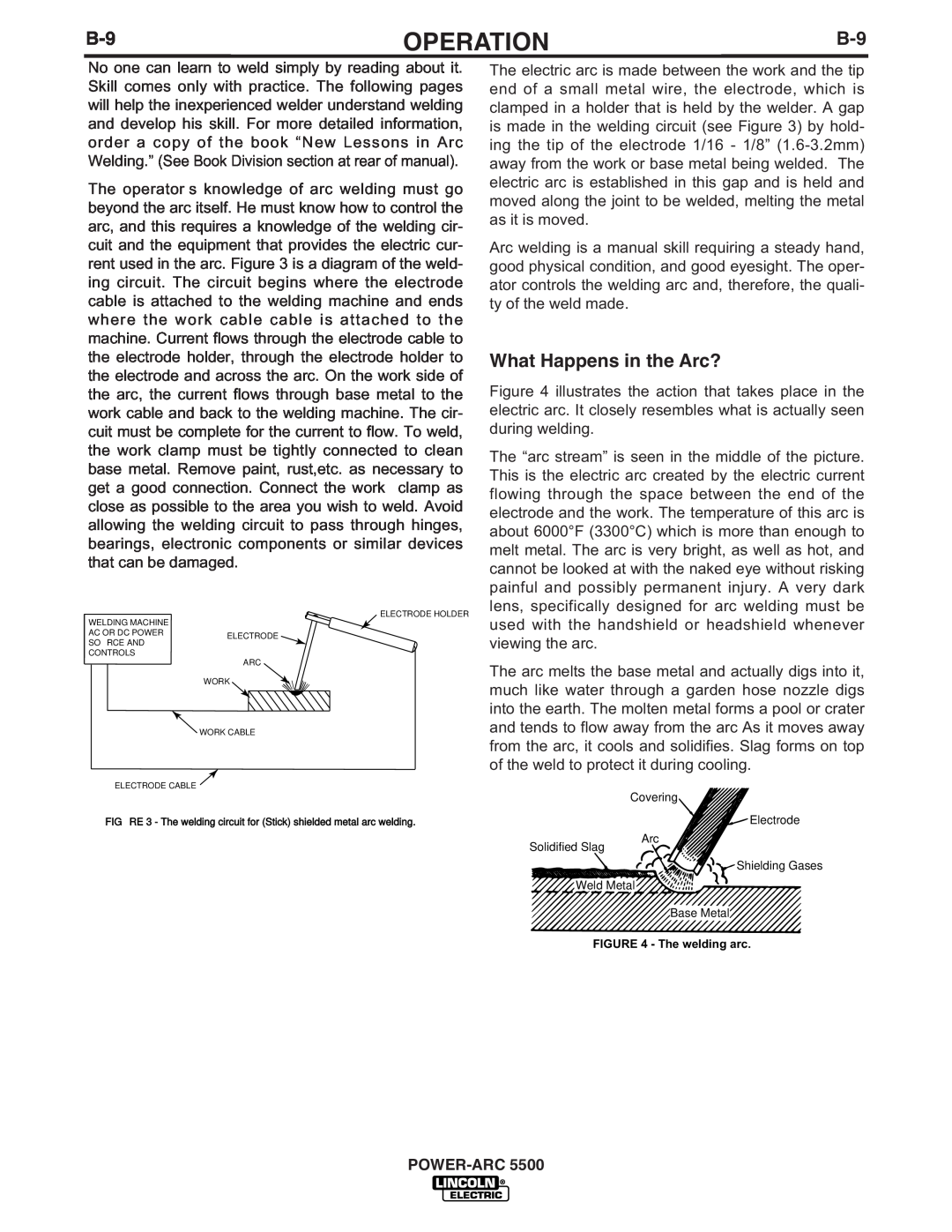Lincoln Electric IM871-A manual What Happens in the Arc?, Operation, POWER-ARC5500, The welding arc 
