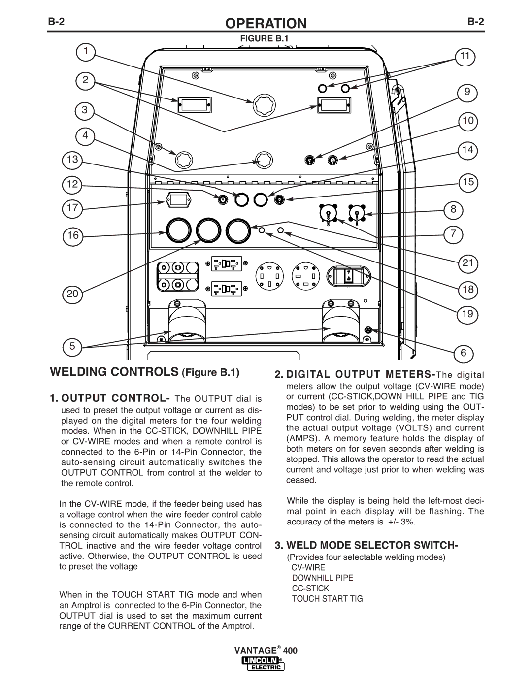 Lincoln Electric IM883-A manual Weld Mode Selector Switch, Figure B.1 