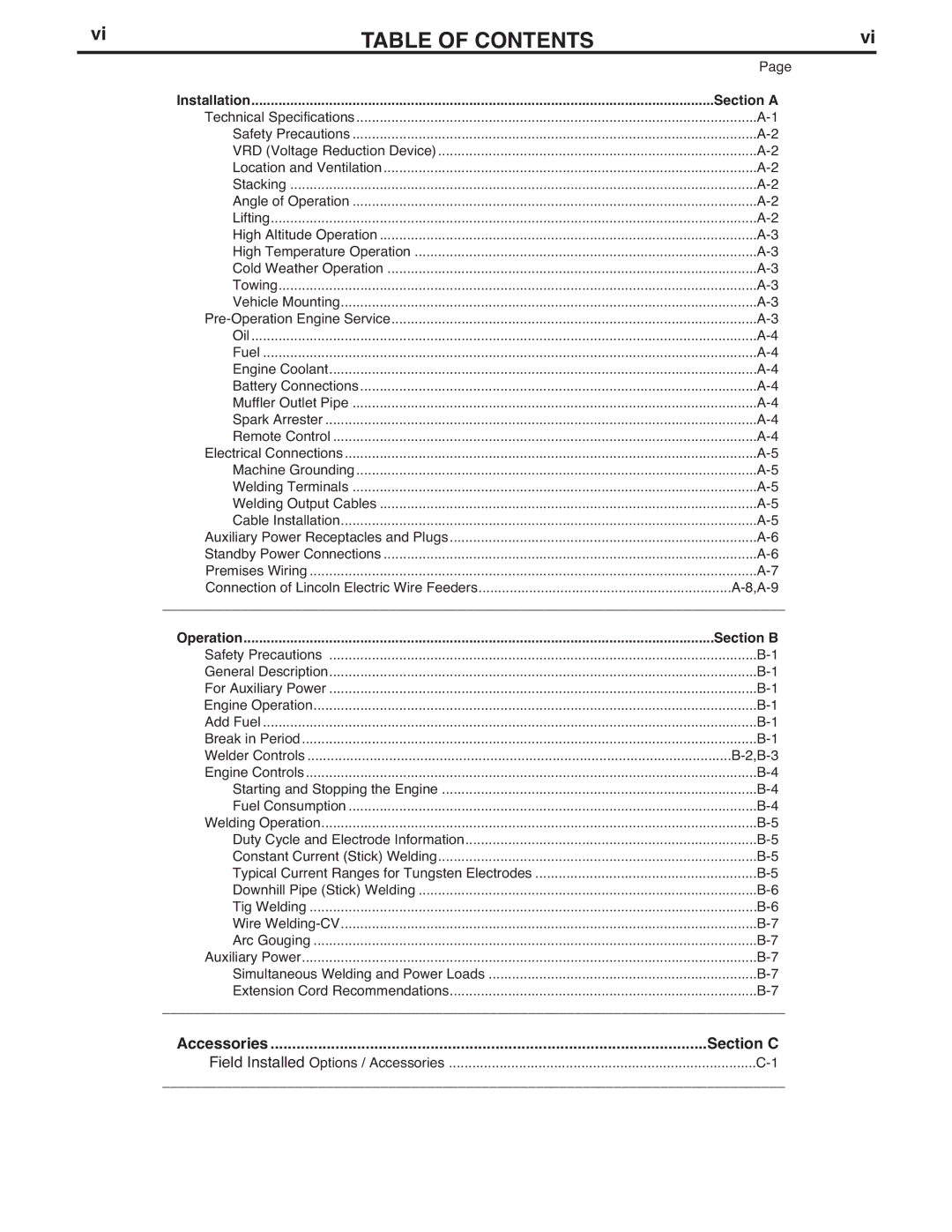 Lincoln Electric IM883-A manual Table of Contents 