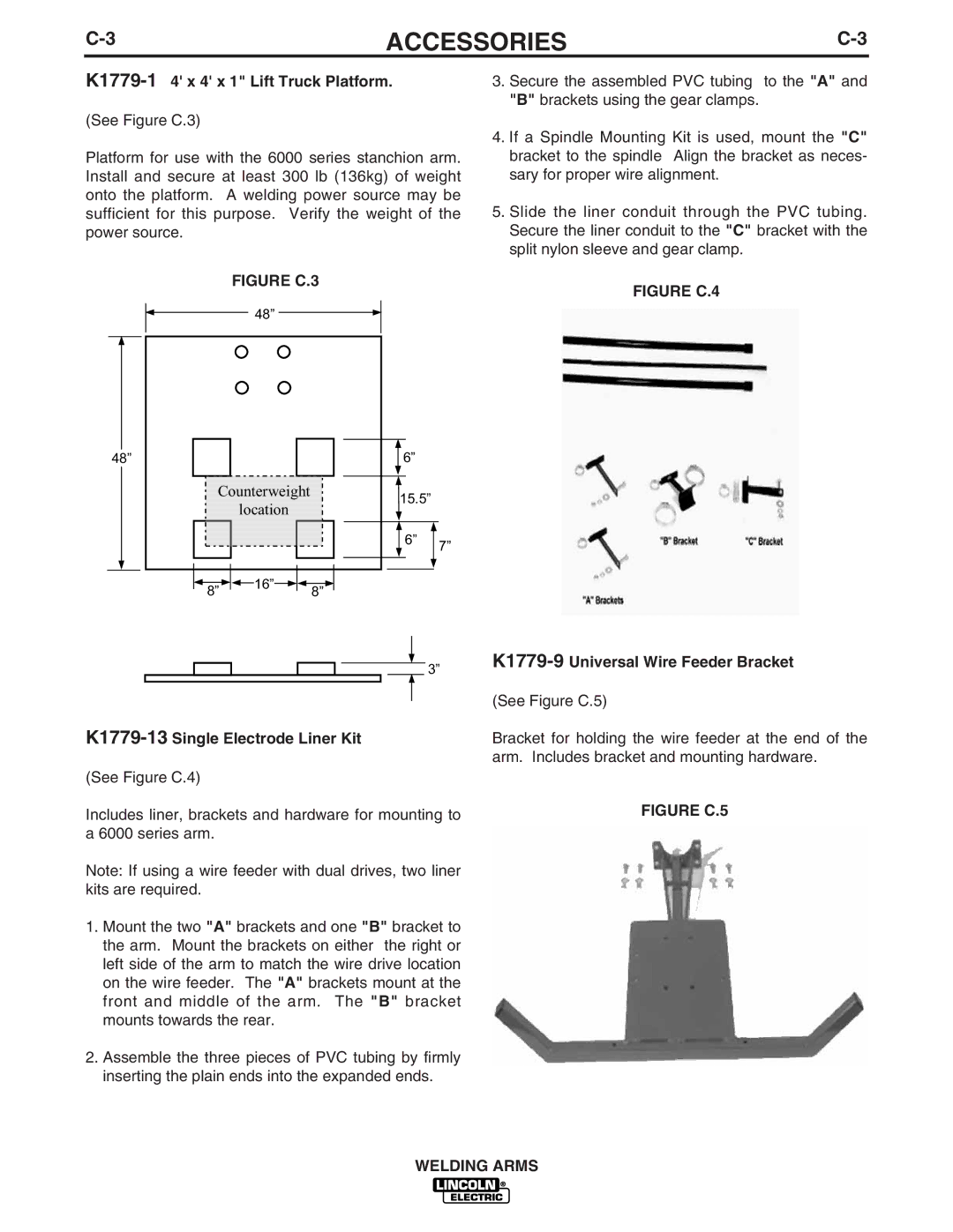 Lincoln Electric IM886 manual K1779-14 x 4 x 1 Lift Truck Platform, K1779-13Single Electrode Liner Kit 