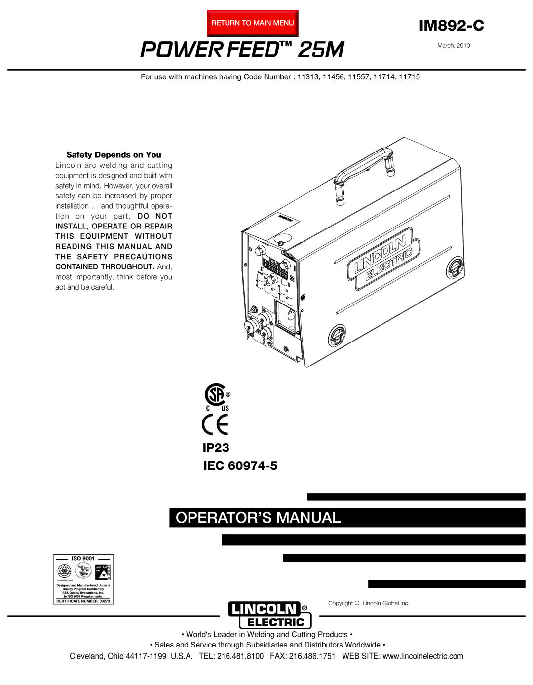 Lincoln Electric IM892-C manual Power Feed 25M 