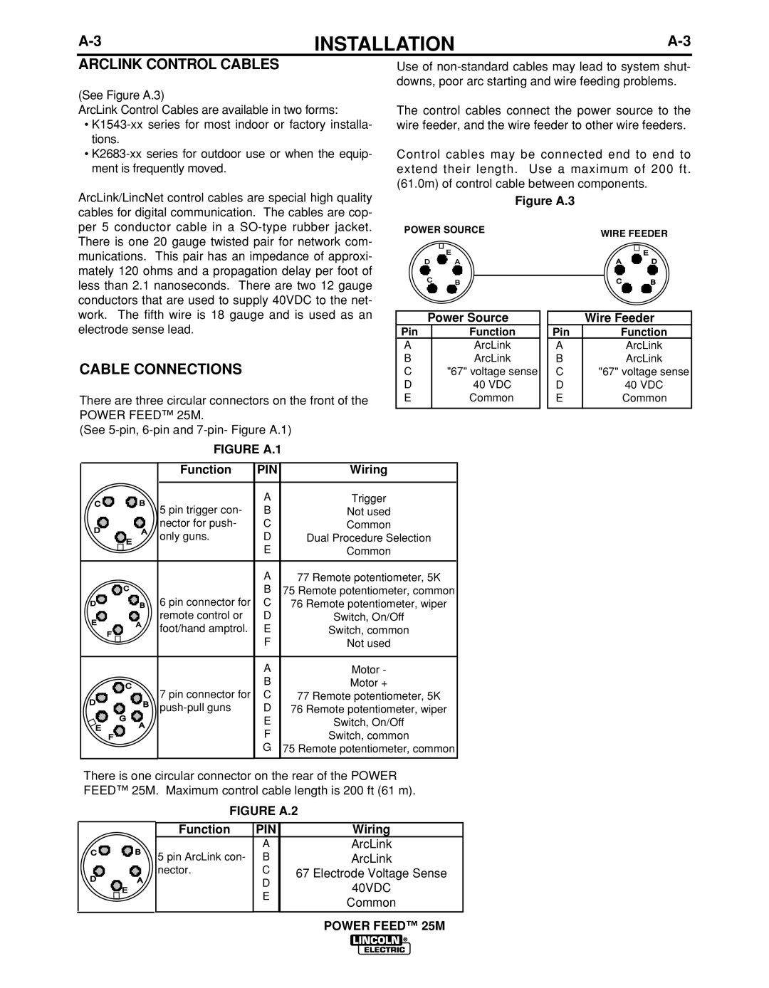 Lincoln Electric IM892-C manual Arclink Control Cables, Cable Connections, Pin 