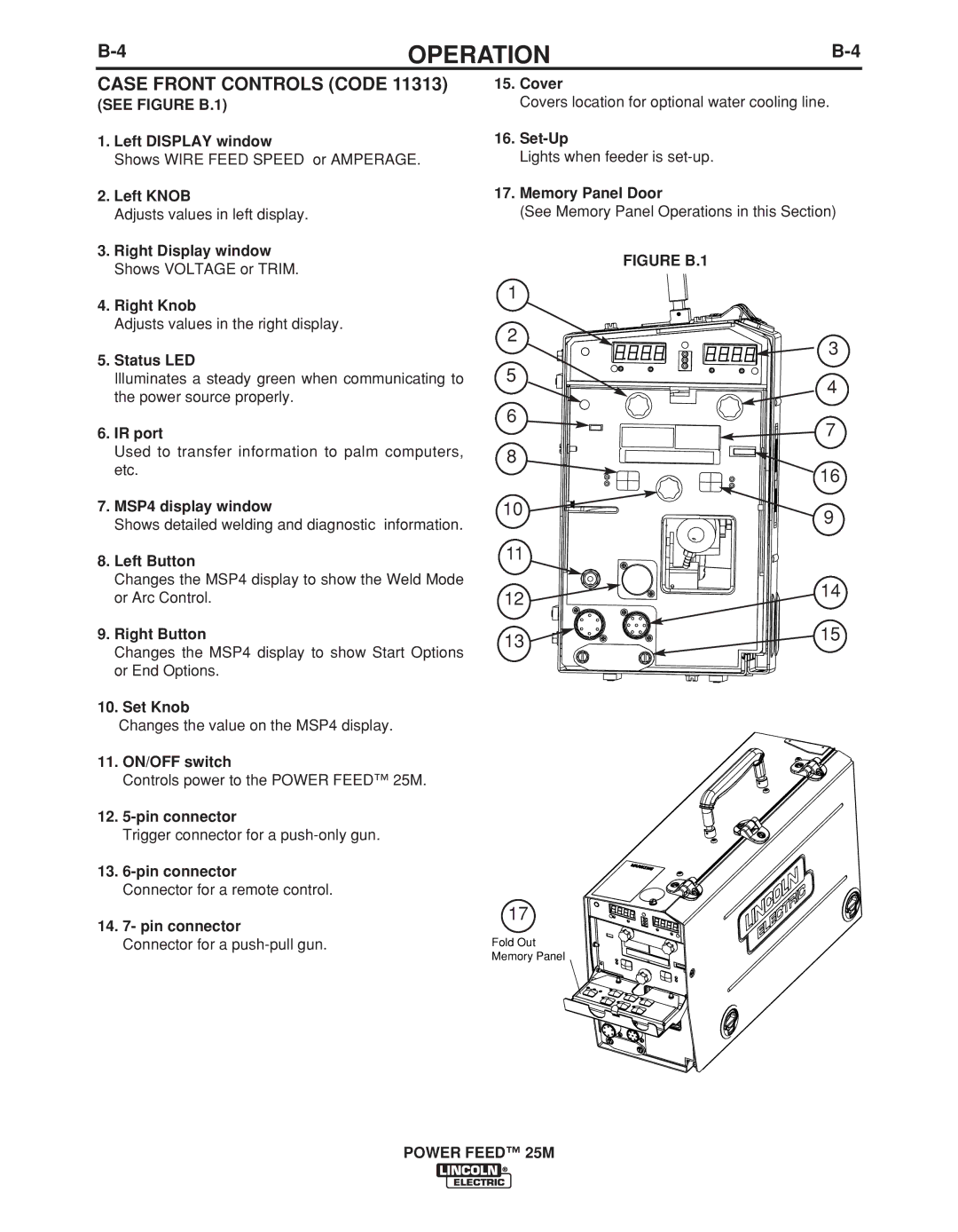 Lincoln Electric IM892-C manual Case Front Controls Code, See Figure B.1 