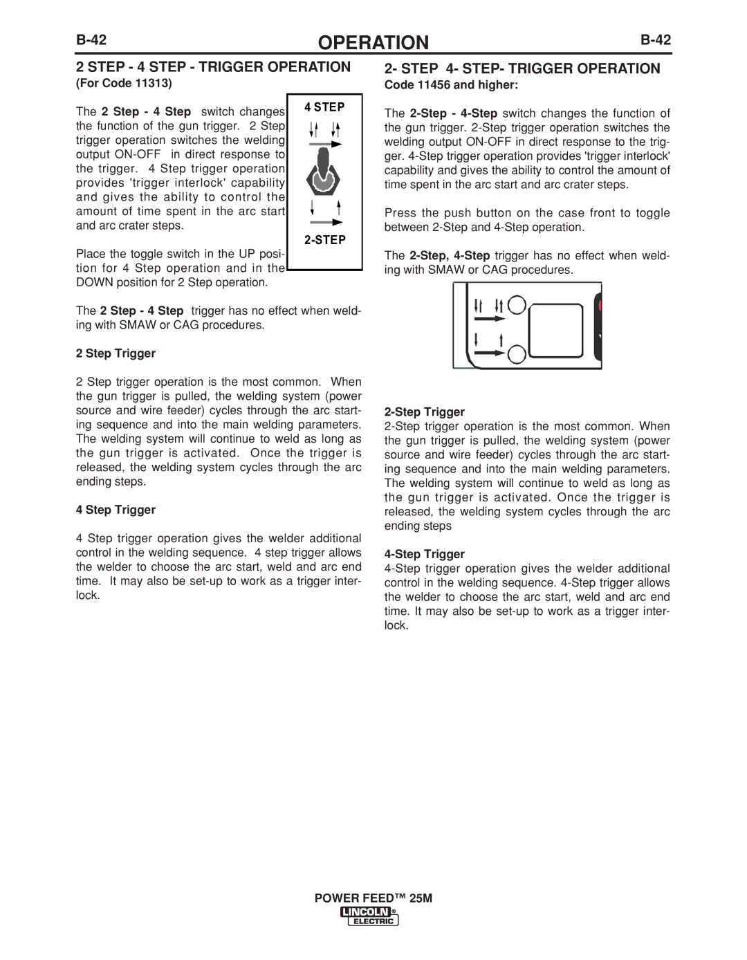 Lincoln Electric IM892-C manual Step Trigger Operation, STEP- Trigger Operation, Code 11456 and higher 