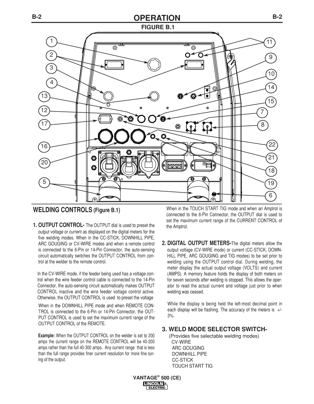 Lincoln Electric IM894-B manual Figure B.1, Weld Mode Selector Switch 