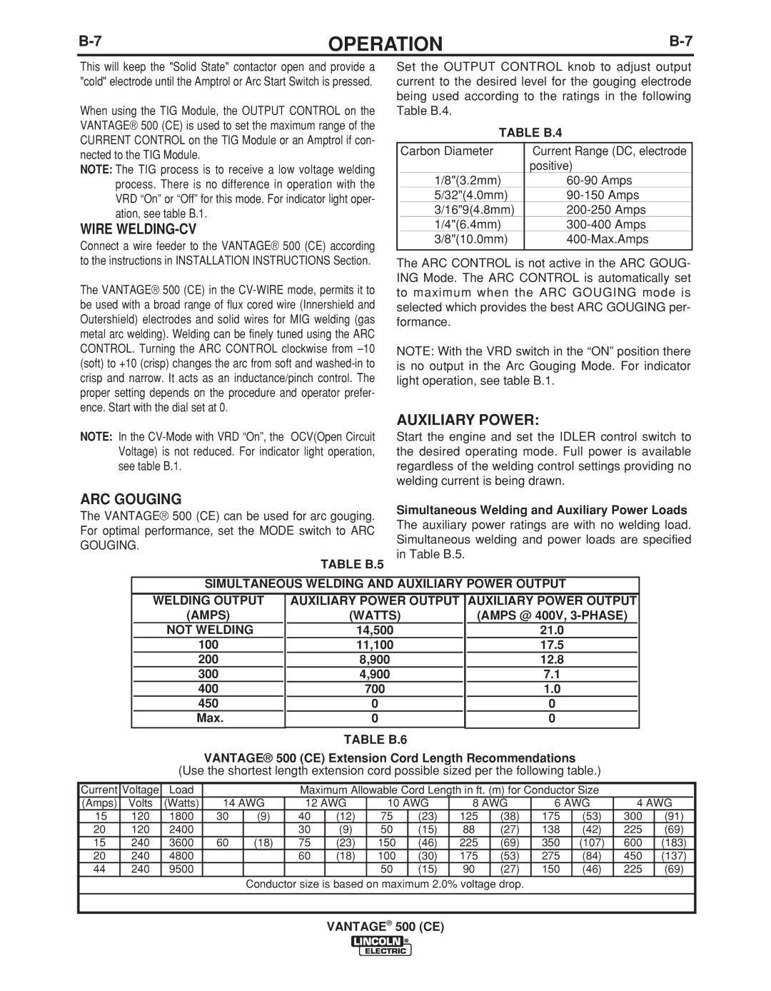 Lincoln Electric IM894-B manual Wire WELDING-CV, ARC Gouging 