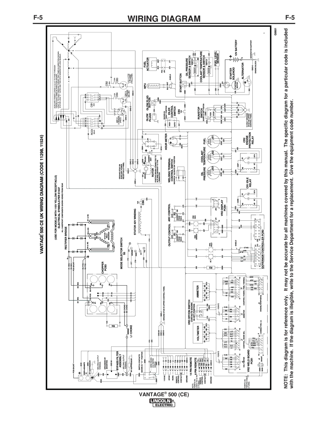 Lincoln Electric IM894-B manual 5WIRING DIAGRAMF-5, 500 CE 