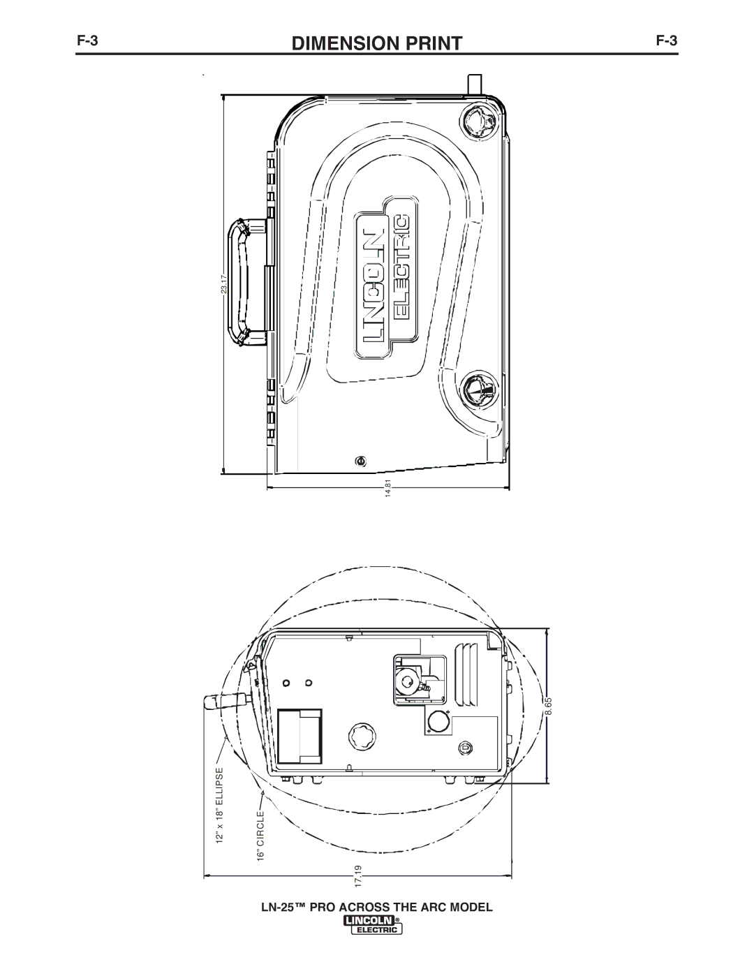 Lincoln Electric IM901-A manual Dimension Print, LN-25 PRO Across the ARC Model 