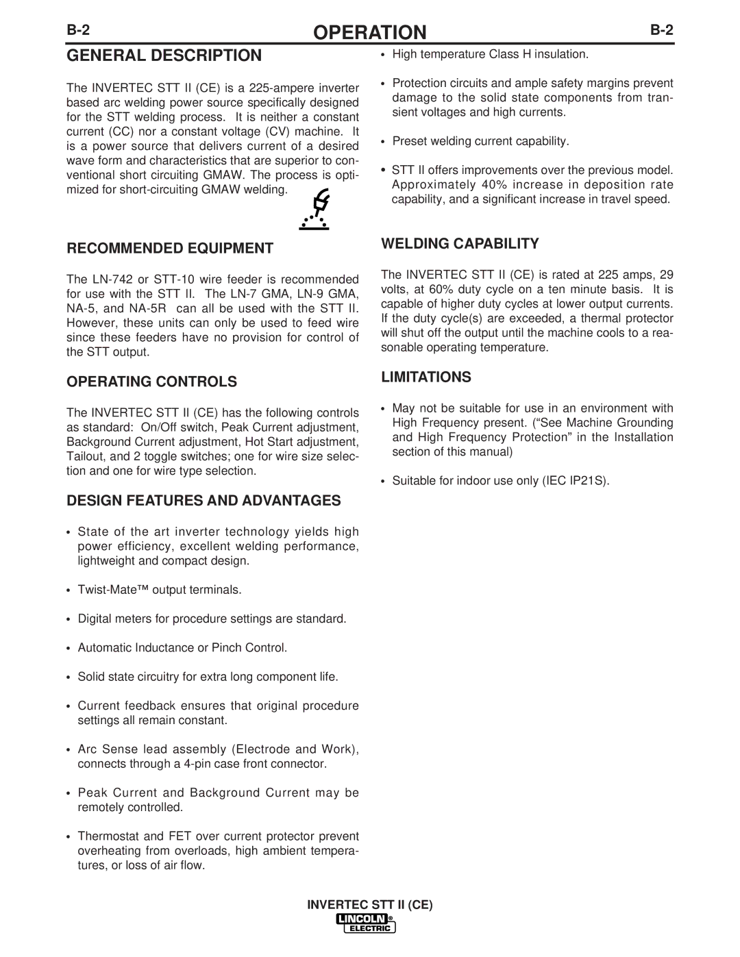 Lincoln Electric IM904 manual Recommended Equipment, Welding Capability, Operating Controls, Design Features and Advantages 