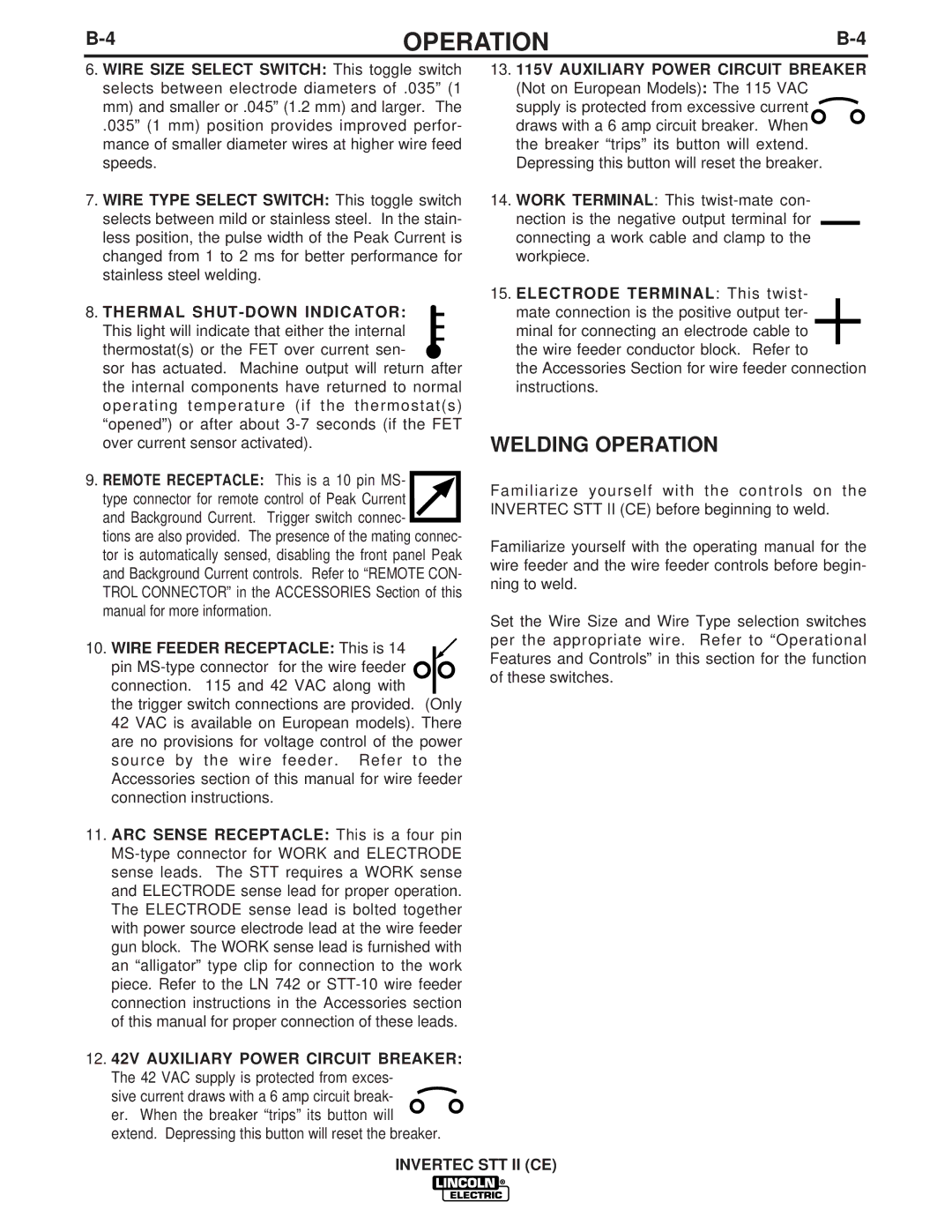 Lincoln Electric IM904 manual Wire Feeder Receptacle This is, Auxiliary Power Circuit Breaker 