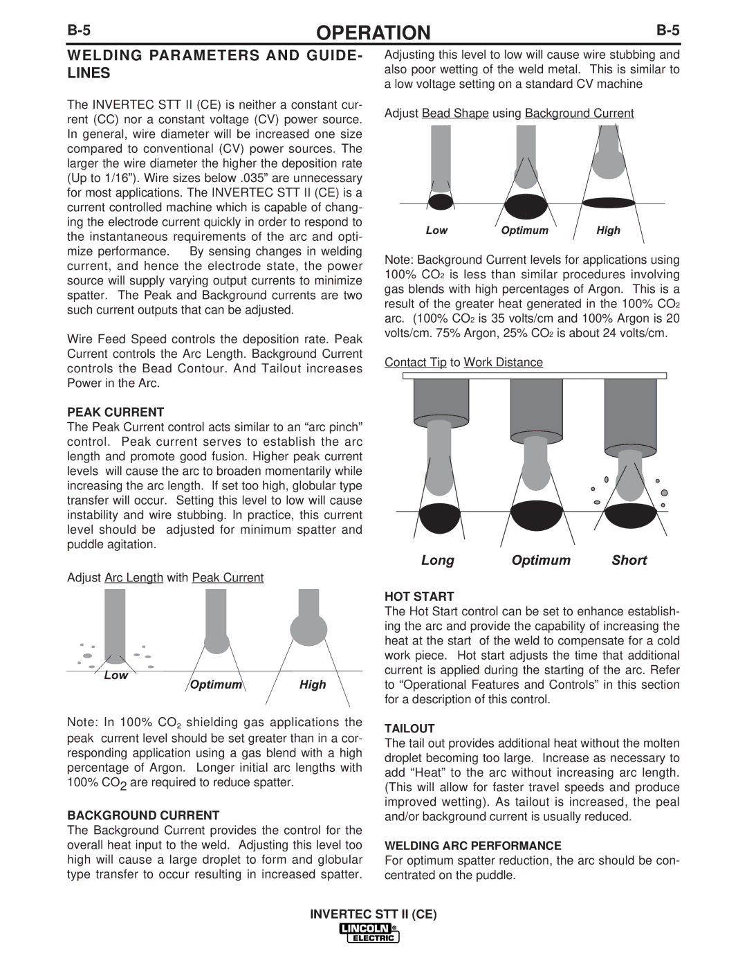 Lincoln Electric IM904 manual Welding Parameters and GUIDE- Lines, Peak Current 