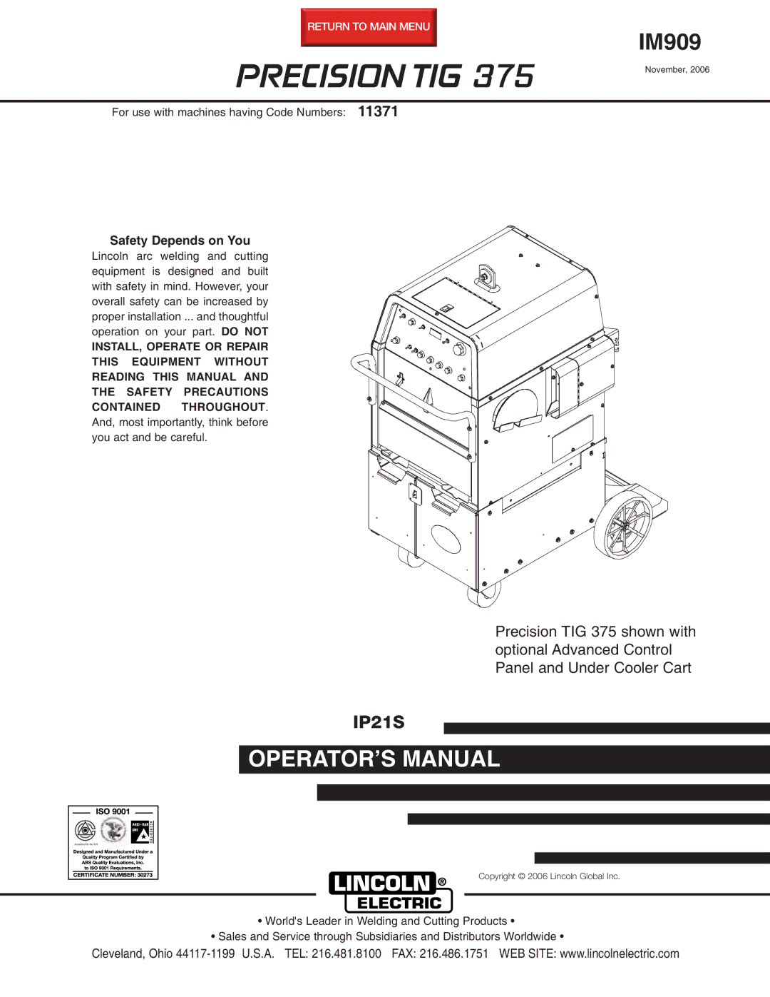 Lincoln Electric IM909 manual Precision TIG 