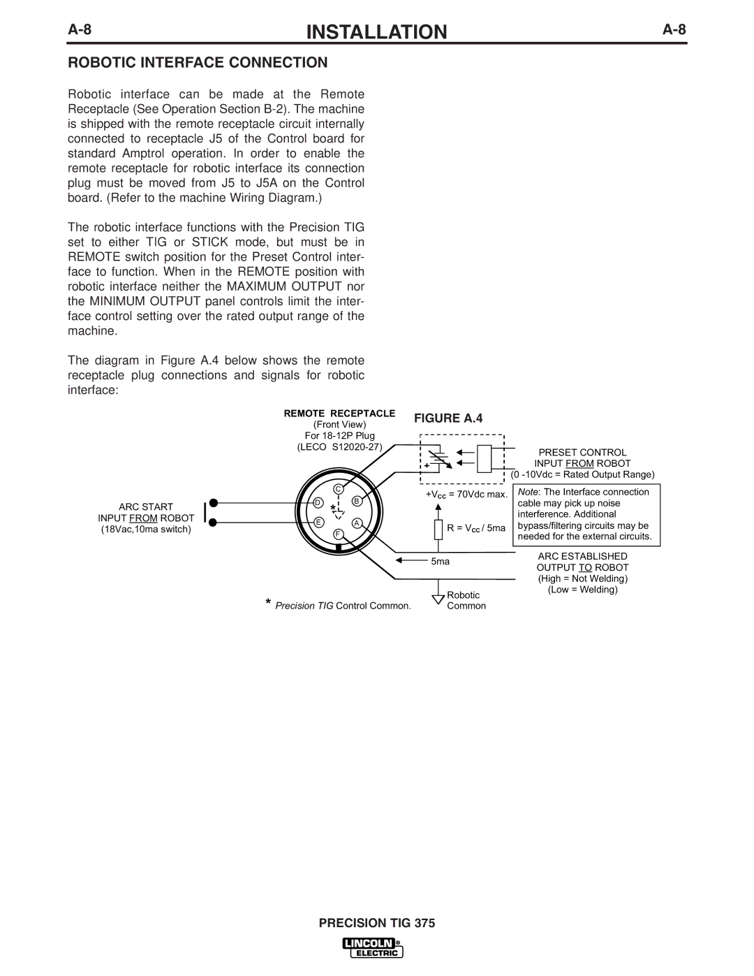 Lincoln Electric IM909 manual Robotic Interface Connection, Figure A.4 