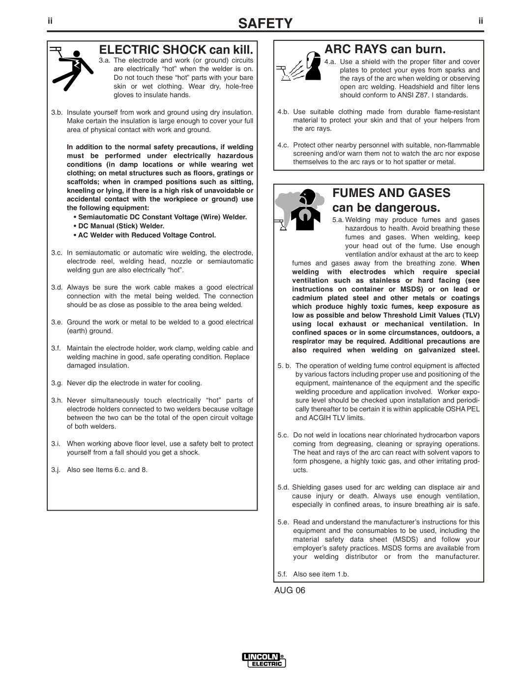 Lincoln Electric IM909 manual Electric Shock can kill 