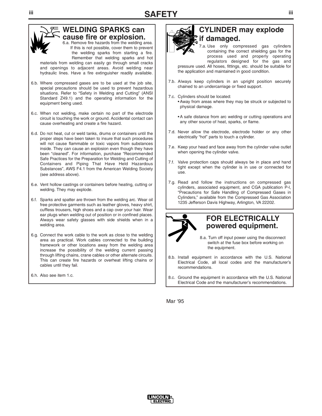 Lincoln Electric IM909 manual Cylinder may explode if damaged 