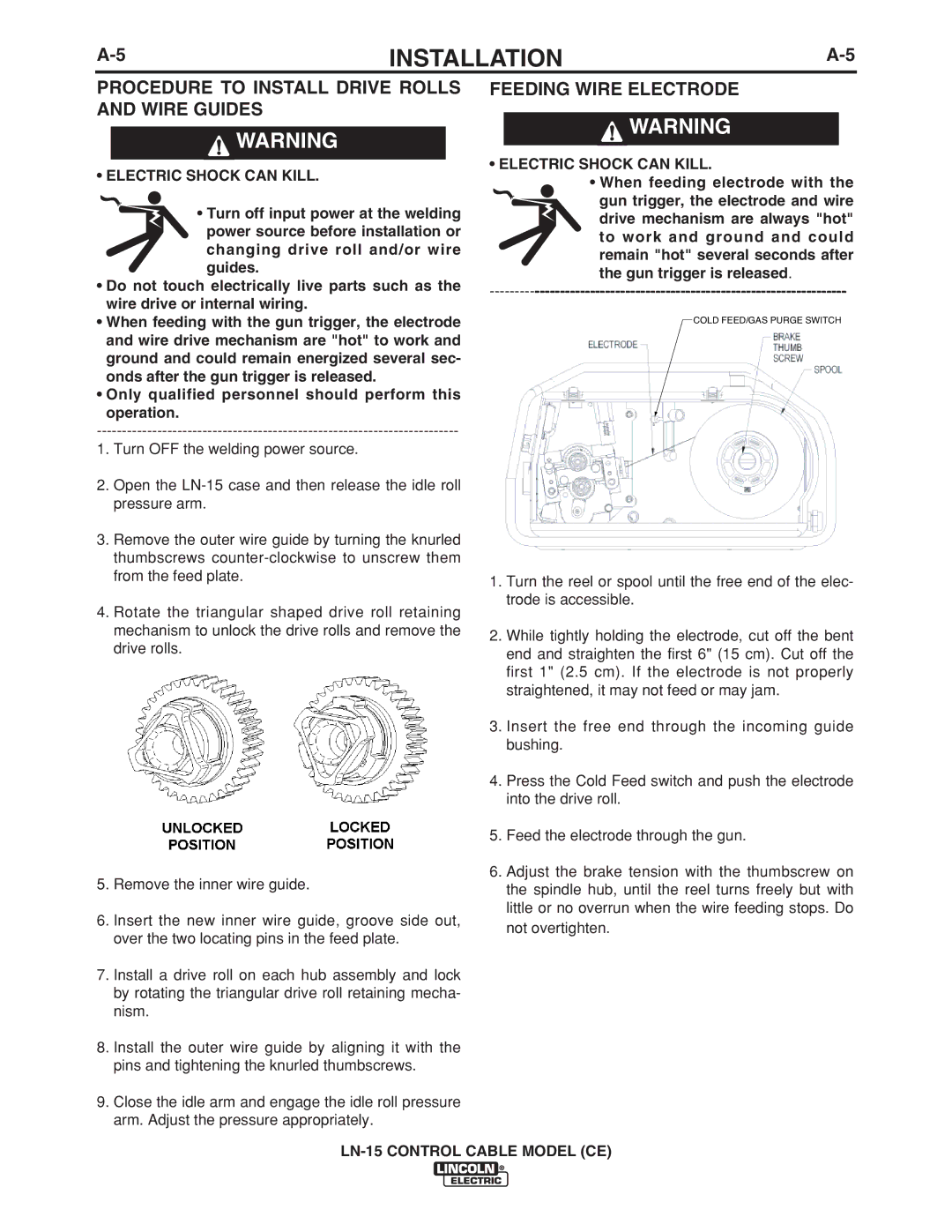 Lincoln Electric IM910 manual Procedure to Install Drive Rolls and Wire Guides, Feeding Wire Electrode 