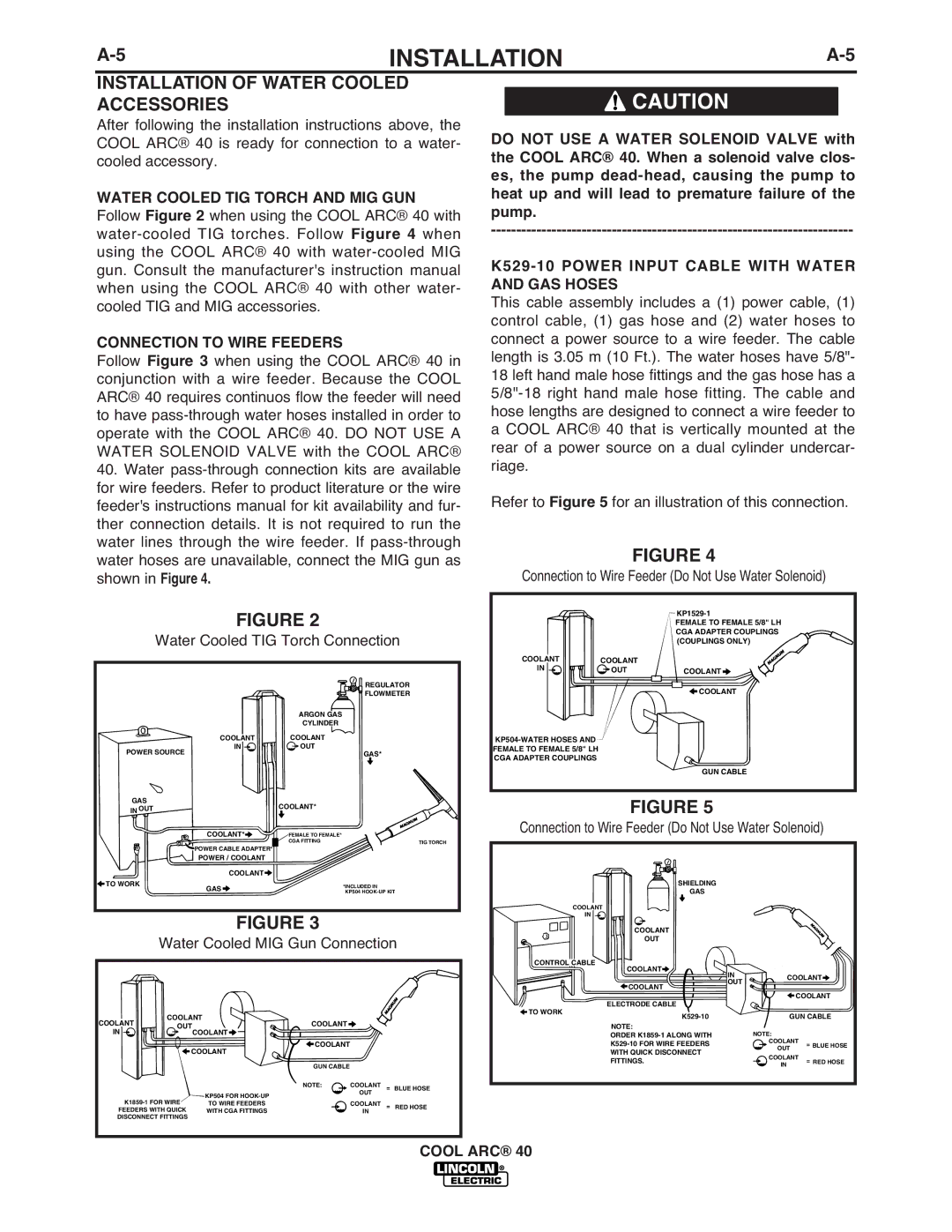 Lincoln Electric IM911 manual Installation of Water Cooled Accessories, Connection to Wire Feeders 