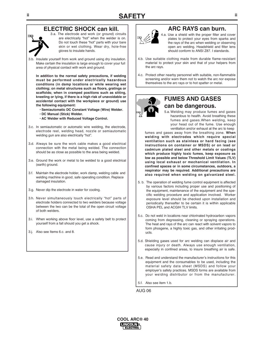 Lincoln Electric IM911 manual Electric Shock can kill 