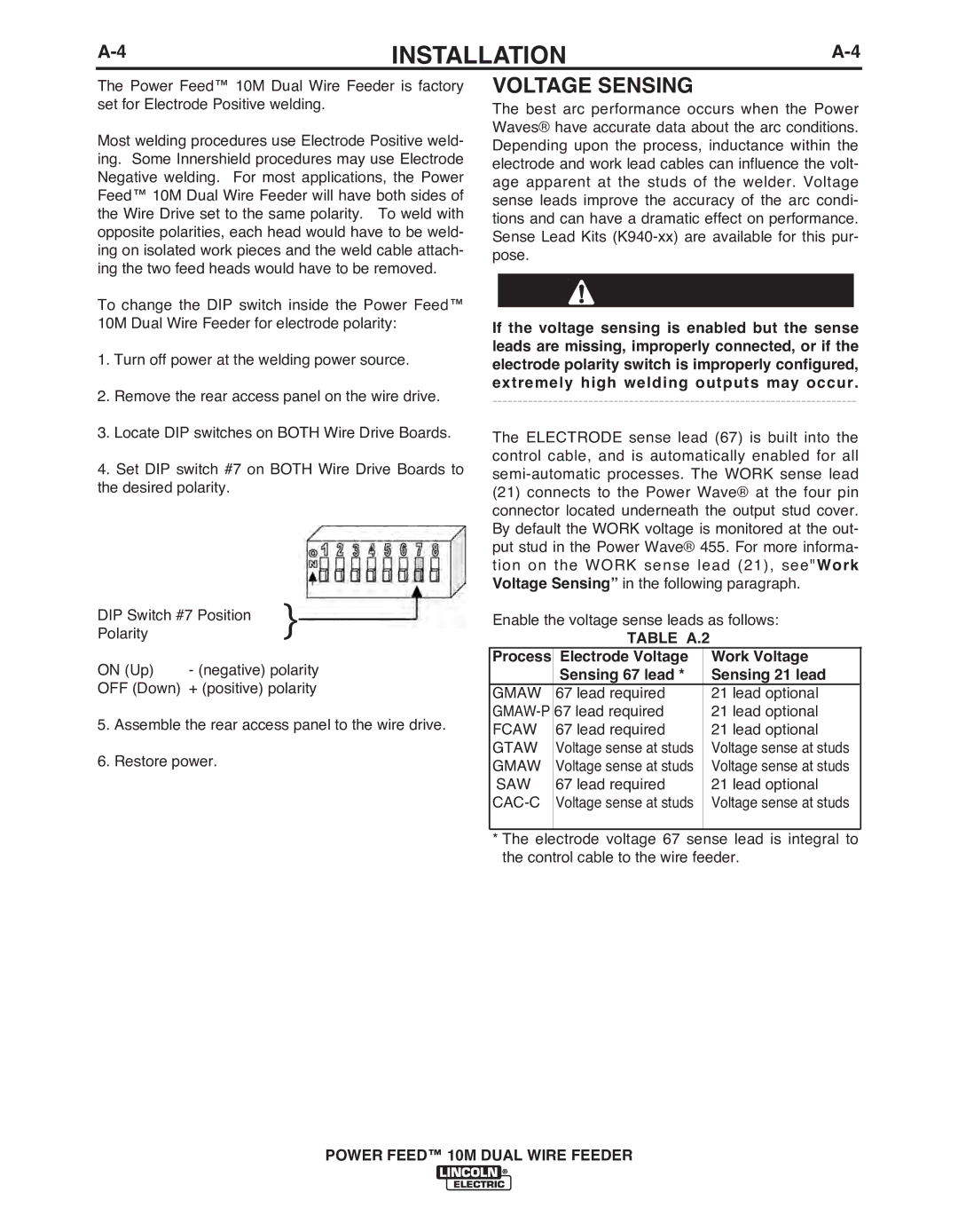 Lincoln Electric IM916 manual Voltage Sensing, Cac-C 