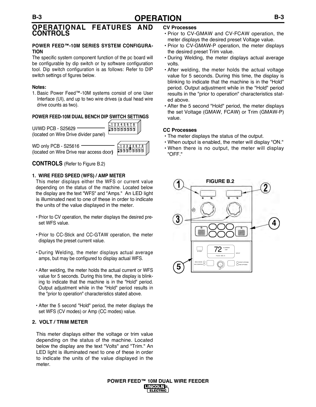 Lincoln Electric IM916 Operational Features and Controls, Power FEED-10M Series System CONFIGURA- Tion, Volt / Trim Meter 