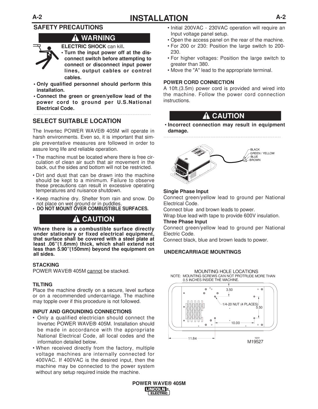 Lincoln Electric IM917-A manual Safety Precautions, Select Suitable Location 