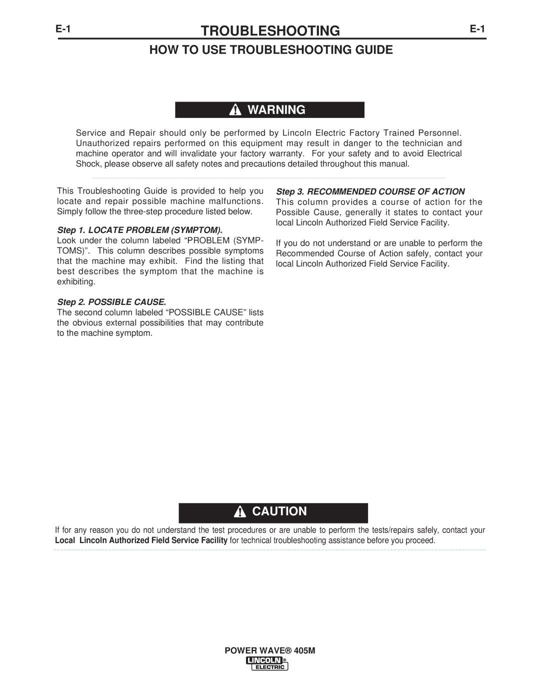 Lincoln Electric IM917-A manual HOW to USE Troubleshooting Guide 