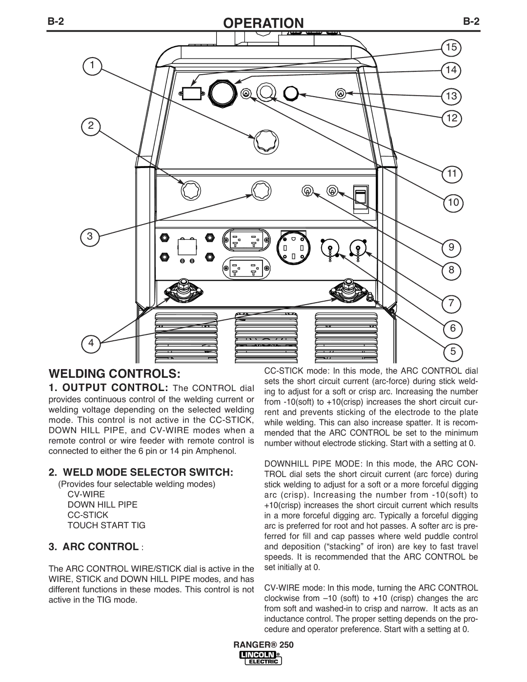 Lincoln Electric IM919 manual Welding Controls, Weld Mode Selector Switch, ARC Control 