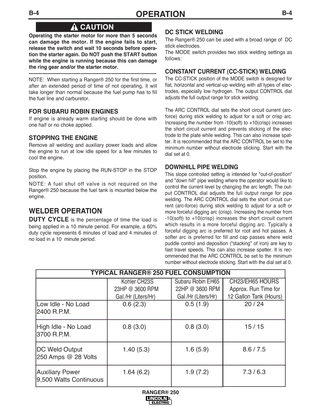 Lincoln Electric IM919 manual Welder Operation 