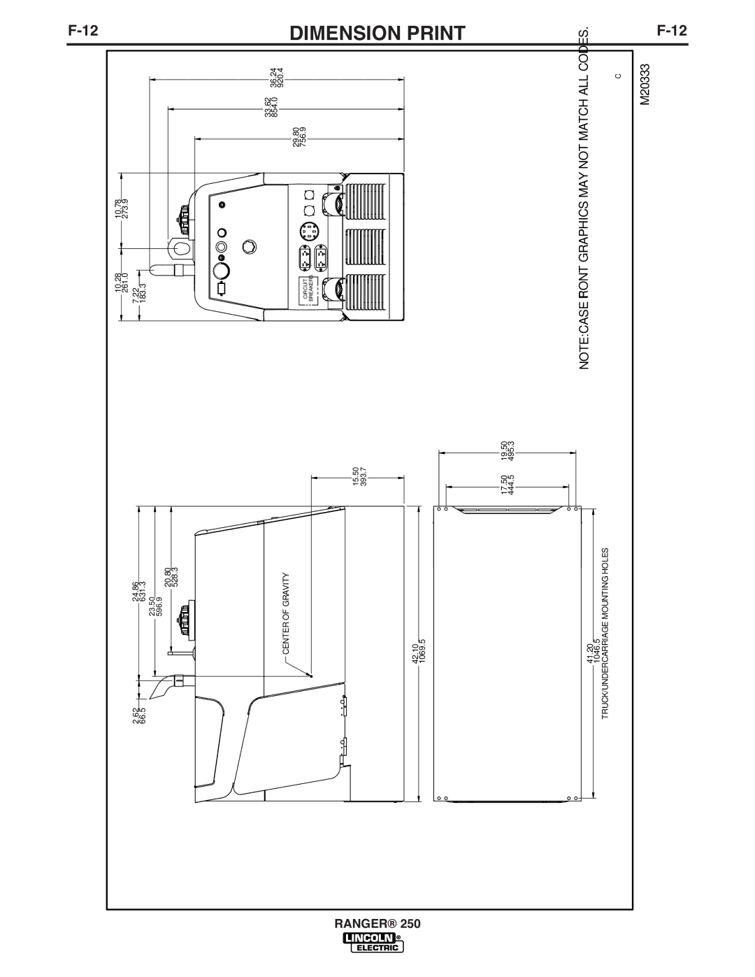 Lincoln Electric IM919 manual Dimension Print, M20333 