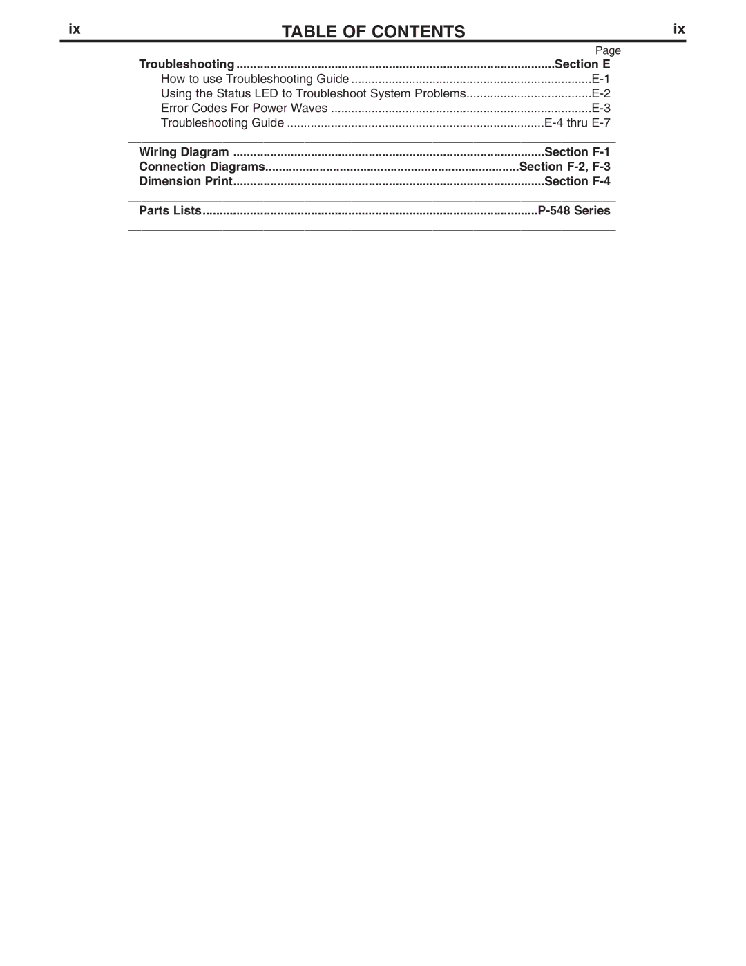 Lincoln Electric IM924 manual Table of Contents 