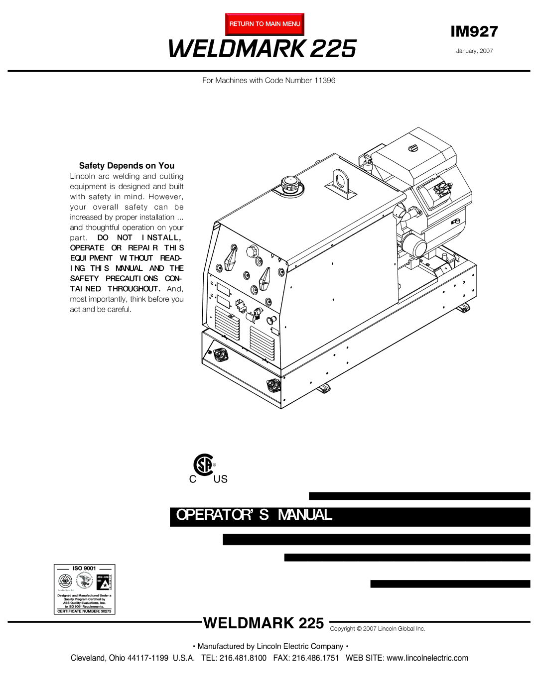 Lincoln Electric IM927 manual Weldmark, Safety Depends on You 